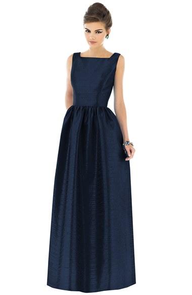 Women's Alfred Sung Square Neck Dupioni Full Length Dress - Blue