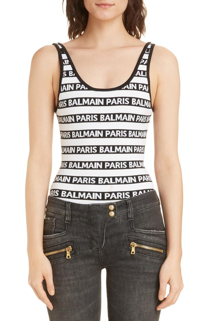 Women's Balmain Ticker Logo Bodysuit Us / 36 Fr - Black