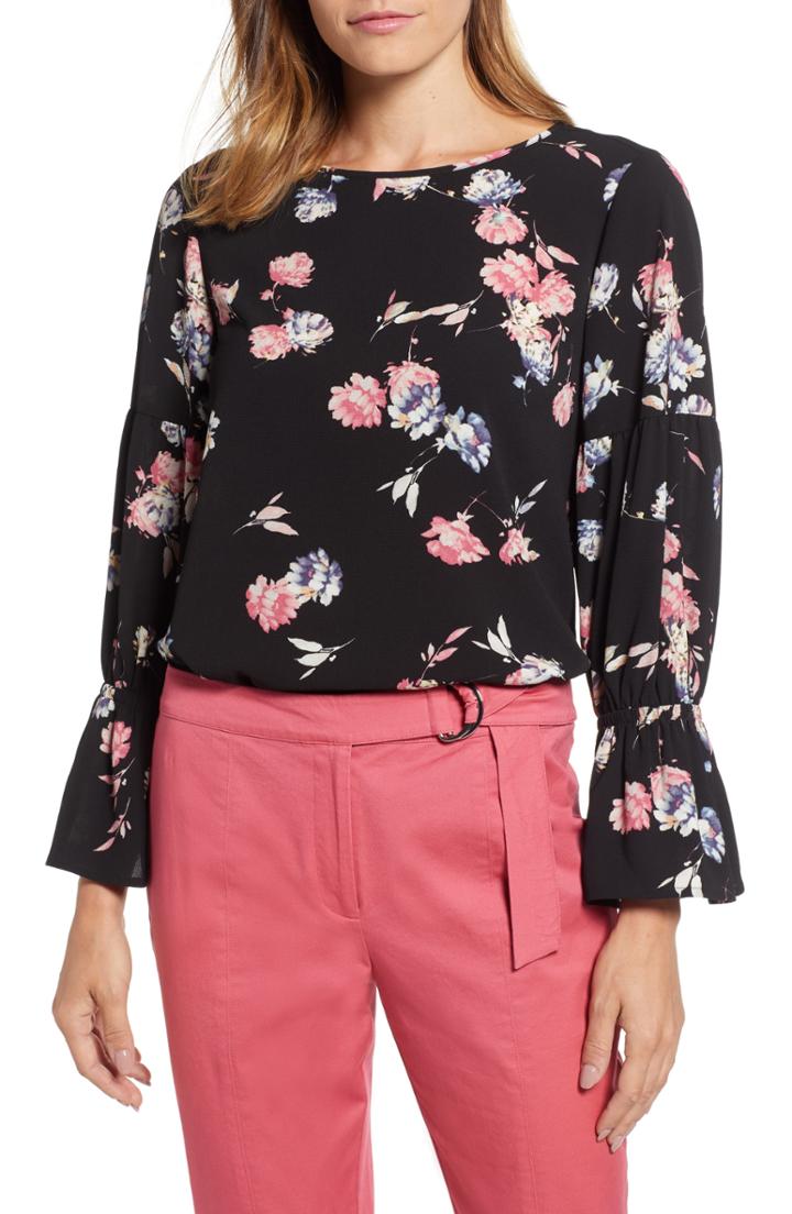 Women's Chaus Smocked Graceful Blooms Bell Sleeve Blouse