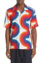 Men's Dries Van Noten Carlton Wave Print Linen Shirt Eu - White