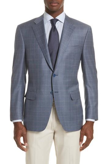 Men's Canali Classic Fit Windowpane Wool Sport Coat Us / 50 Eu R - Blue