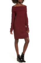 Women's Cotton Emporium Foldover Off The Shoulder Sweater Dress - Burgundy