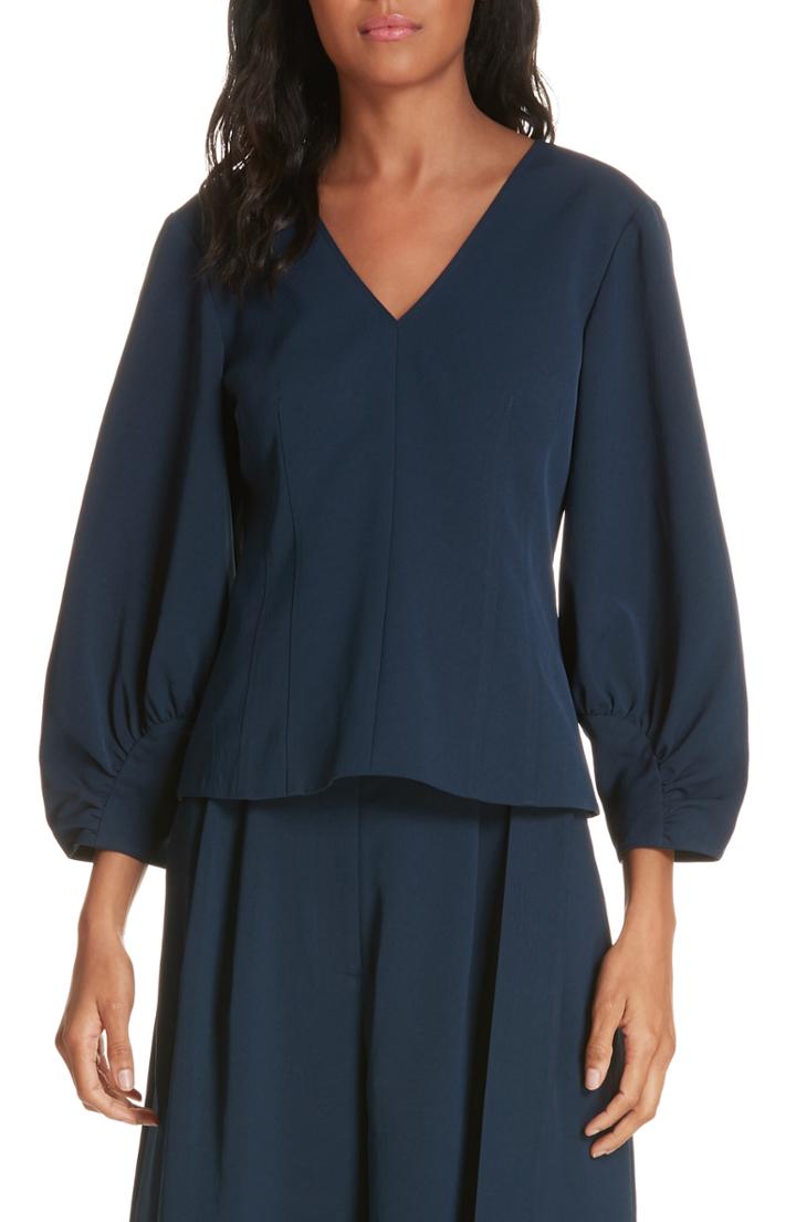 Women's Tibi Puff Sleeve Drape Twill Top - Blue