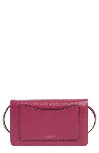 Women's Marc Jacobs 'recruit' Pebbled Leather Crossbody Wallet - Pink