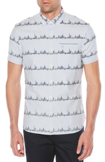 Men's Original Penguin City Slim Fit Stripe Oxford Shirt - Blue