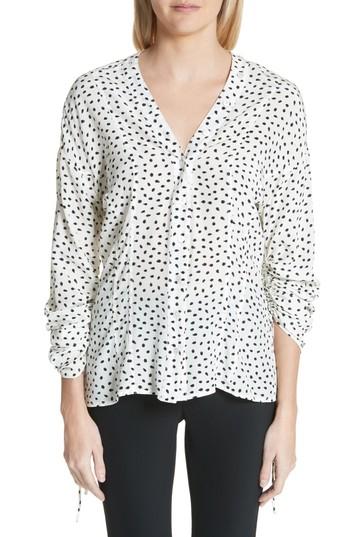 Women's Jason Wu Polka Dot Ruched Sleeve Silk Shirt - Ivory