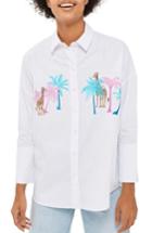 Women's Topshop Palm & Giraffe Embroidered Shirt Us (fits Like 0) - White