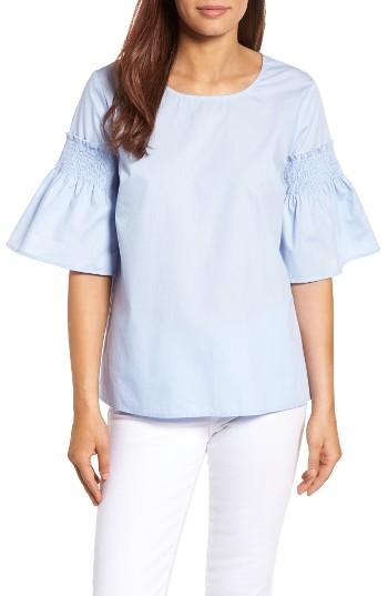 Petite Women's Halogen Bell Sleeve Poplin Top P - Blue