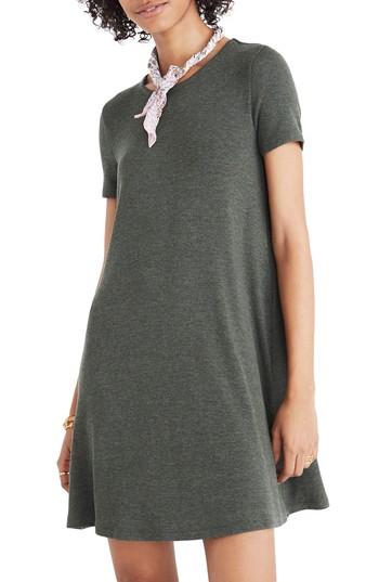 Women's Madewell Ribbed Swingy T-shirt Dress, Size - Green