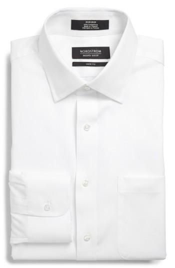 Men's Nordstrom Men's Shop Trim Fit Non-iron Solid Dress Shirt .5 - 32/33 - White