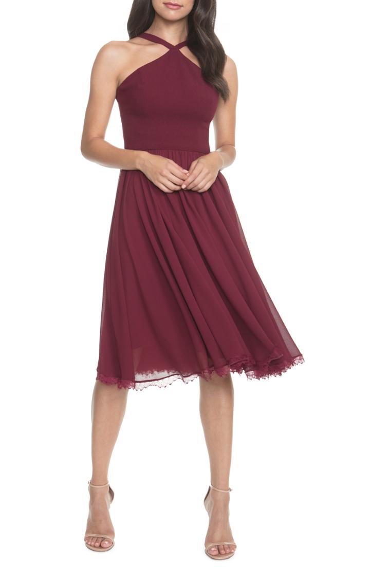 Women's Dress The Population Dakota Crepe Chiffon Cocktail Dress, Size - Burgundy