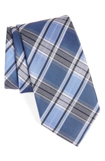 Men's Calibrate Schoolboy Plaid Silk Blend Skinny Tie, Size - Blue
