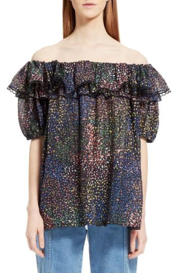 Women's Chloe Metallic Silk Off The Shoulder Top Us / 34 Fr - Blue