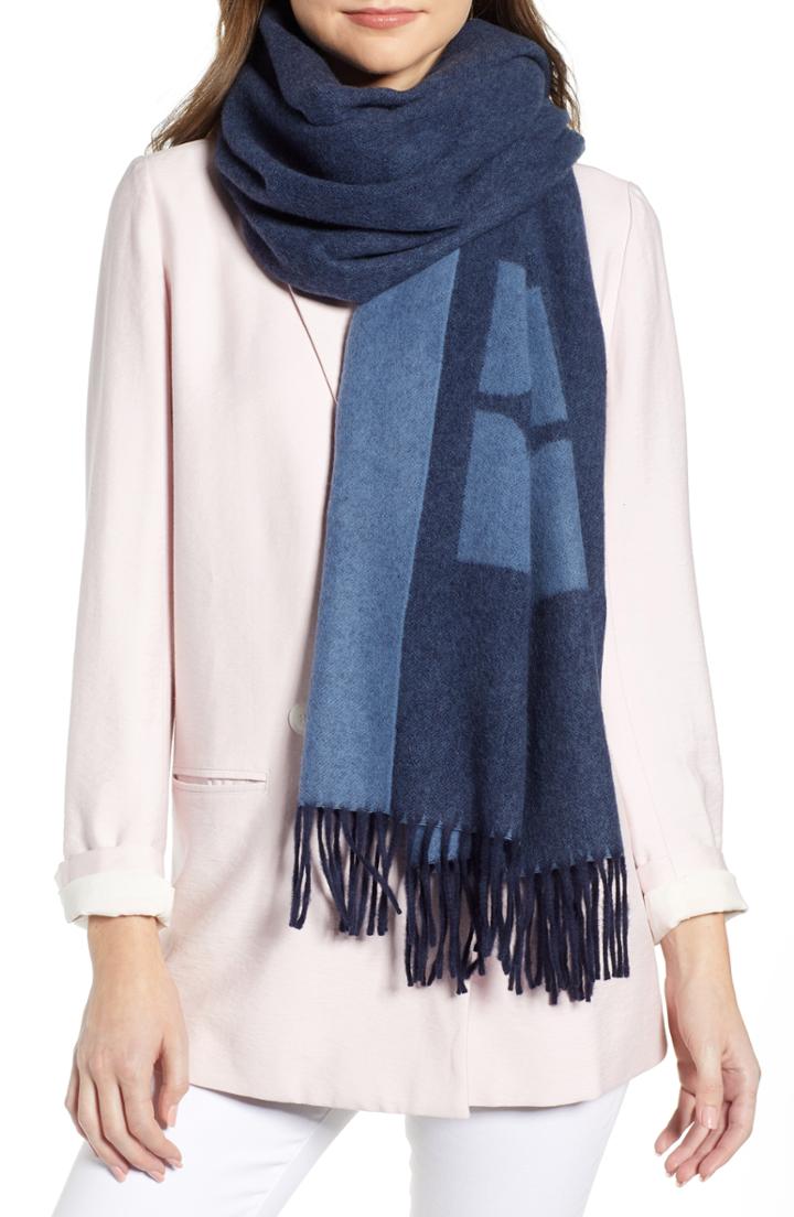 Women's Tory Burch Logo Fringe Wool Scarf