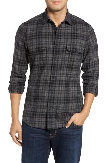 Men's Nordstrom Men's Shop Trucker Regular Fit Flannel Shirt, Size - Black
