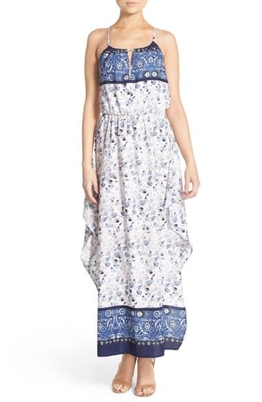 Women's Fraiche By J Border Print Halter Maxi Dress