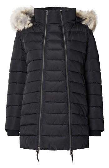 Women's Noppies Bella Two-way Quilted Maternity Coat With Faux Fur Trim - Black