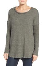 Petite Women's Bobeau Rib Long Sleeve Fuzzy Sweatshirt P - Green