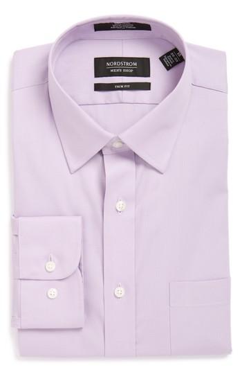 Men's Nordstrom Men's Shop Trim Fit Non-iron Solid Dress Shirt - 34/35 - Purple