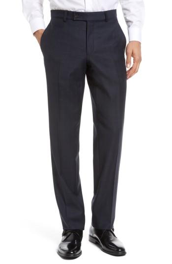 Men's Ted Baker London Jefferson Flat Front Plaid Wool Trousers R - Blue