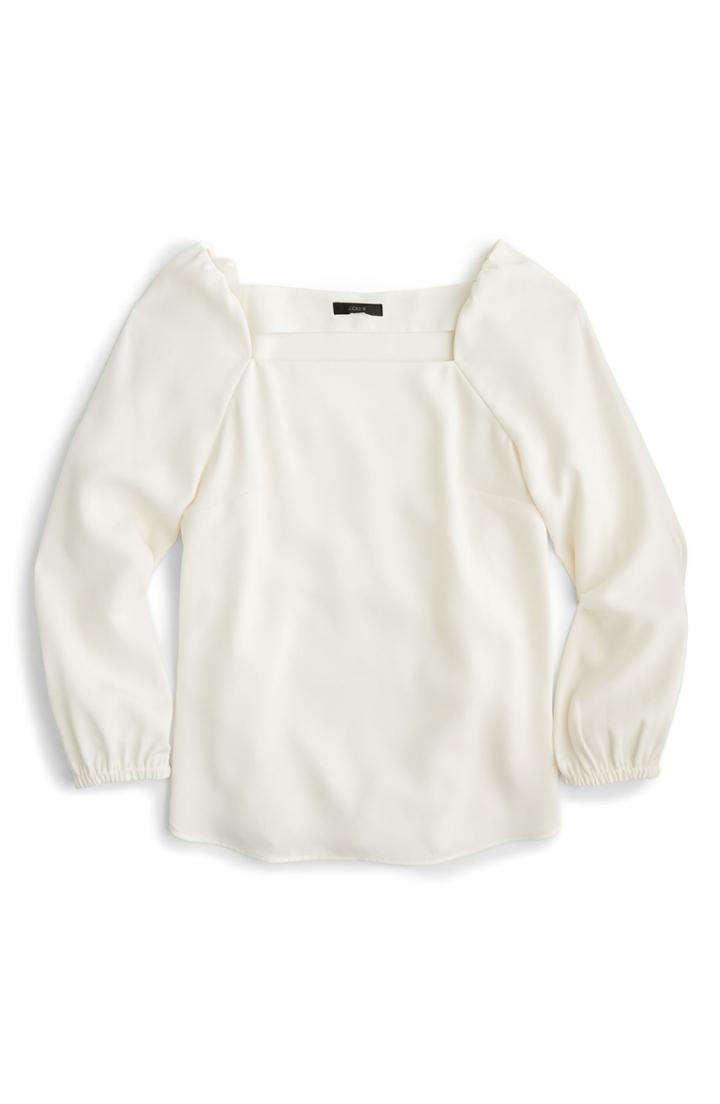 Women's J.crew Square Neck Long Sleeve Top (similar To 22w) - Ivory