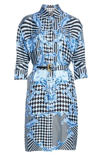 Women's Versace Stamp Print Silk Shirtdress Us / 44 It - Blue