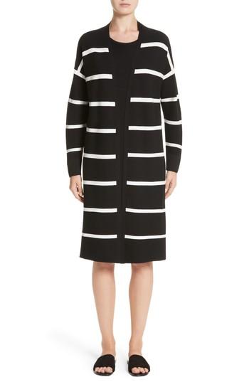 Women's Lafayette 148 New York Stripe Open Front Long Cardigan, Size - Black