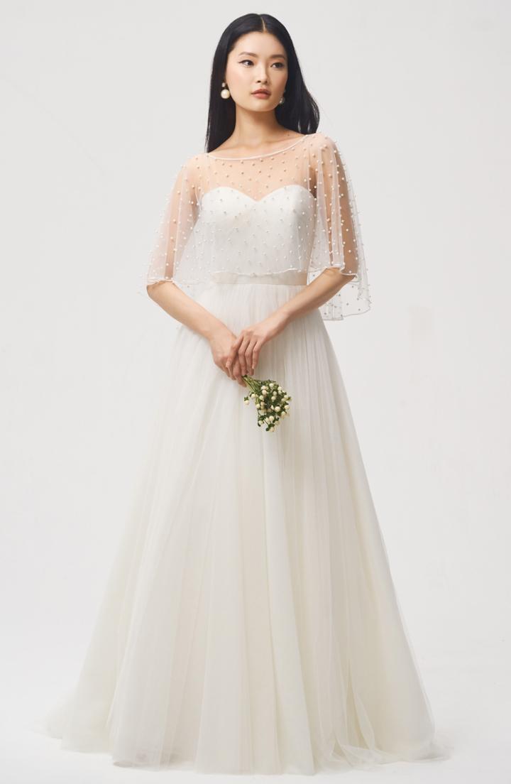 Women's Jenny Yoo Fiona Imitation Pearl Tulle Top