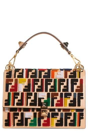Fendi Kan I Logo Embellished Leather Shoulder Bag - Brown