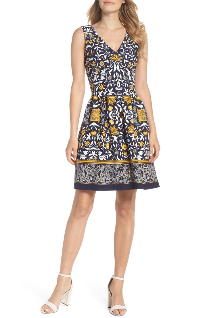 Women's Vince Camuto Print Scuba Crepe Fit & Flare Dress