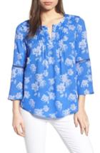 Women's Chaus Bell Sleeve Floral Pintuck Blouse - Blue
