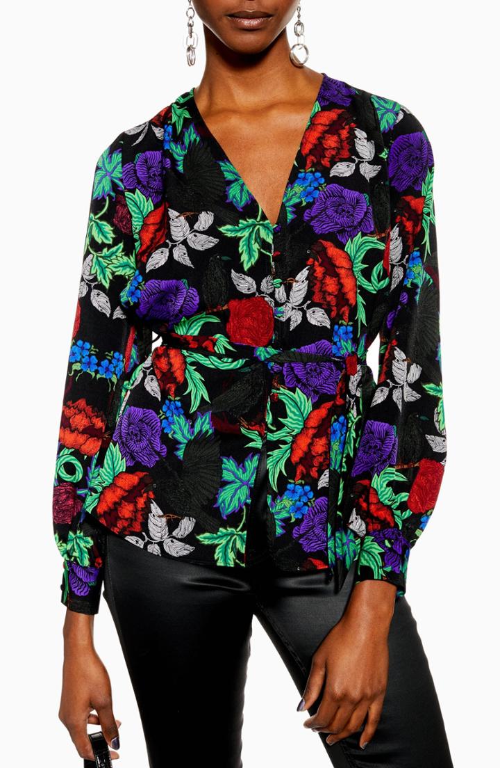Women's Topshop Grand Estate Blouse Us (fits Like 0) - Black