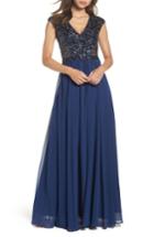 Women's Sean Collection Embellished Mesh & Chiffon Gown - Blue