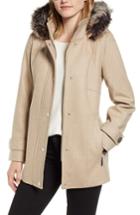 Women's London Fog Faux Fur Hooded Wool Car Coat - Ivory