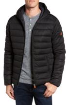 Men's Save The Duck Hooded Water Resistant Puffer Jacket, Size - Black