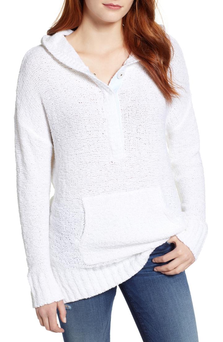 Women's Caslon Beachy Hooded Knit Sweater - White