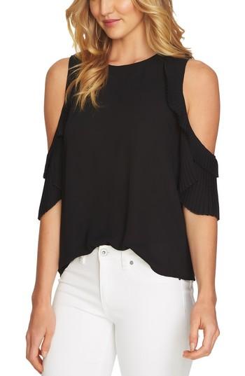 Women's Cece Cold Shoulder Pleated Blouse - Black