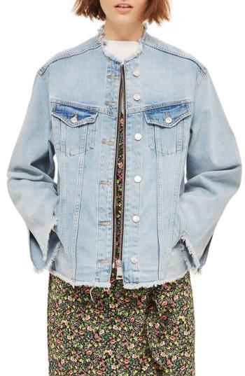 Women's Topshop Zip Through Denim Jacket Us (fits Like 6-8) - Blue