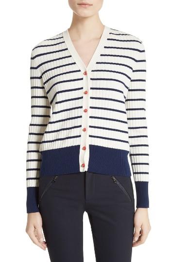 Women's Tory Burch Marcel Stripe & Floral Cotton Cardigan