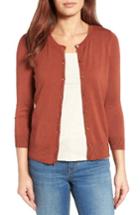 Women's Halogen Three Quarter Sleeve Crewneck Cardigan - Brown