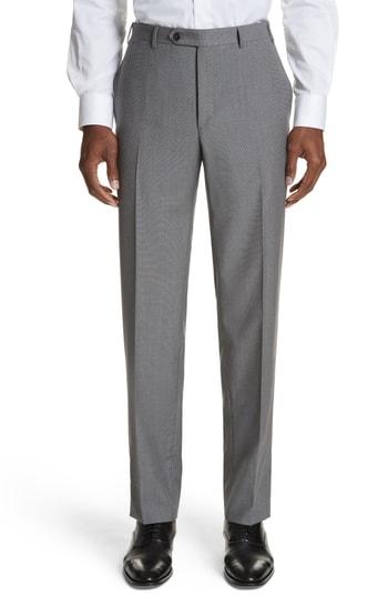 Men's Canali Micro Dot Regular Fit Flat Front Wool Trousers R - Grey