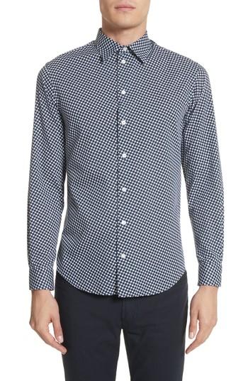 Men's Emporio Armani Rectangle Print Fit Sport Shirt, Size Small - Blue