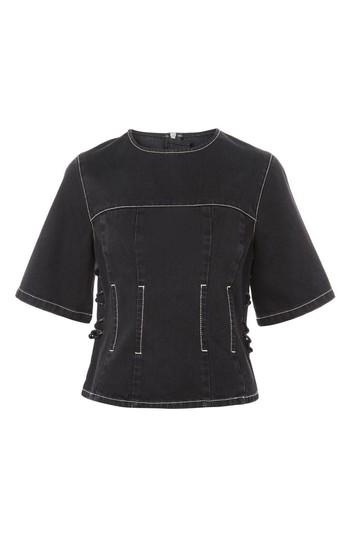 Women's Topshop Boutique Lace-up Side Denim Top Us (fits Like 0) - Black