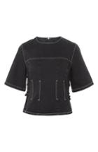 Women's Topshop Boutique Lace-up Side Denim Top Us (fits Like 0) - Black