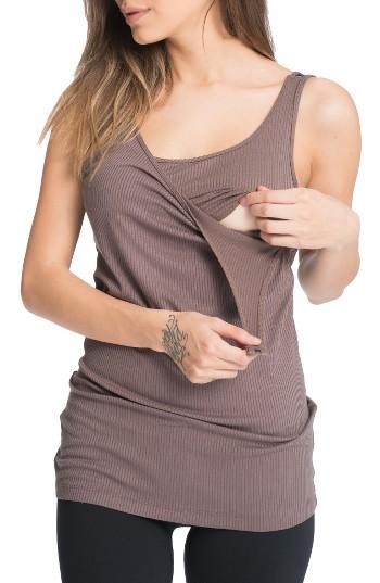 Women's Bun Maternity Stripe Maternity/nursing Tank Top - Grey
