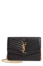 Women's Saint Laurent Sulpice Leather Crossbody Wallet - Black
