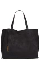 Street Level Reversible Textured Faux Leather Tote - Black