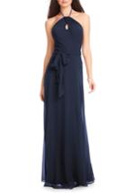 Women's #levkoff Chiffon Tie Waist Halter Gown - Blue