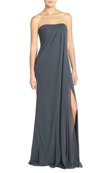 Women's Jenny Yoo 'raquel' Front Slit Strapless Chiffon Gown