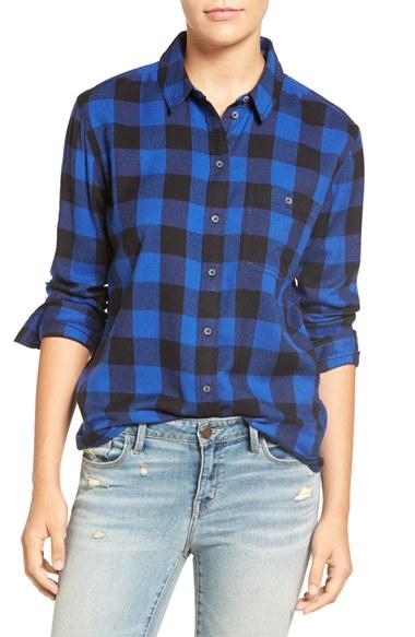 Women's Treasure & Bond Plaid Boyfriend Shirt, Size - Blue